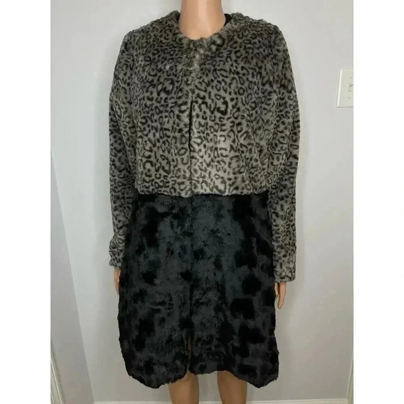 Fever colorblock Leopard Faux Fur Coat size M NWT - Picture 4 of 12
